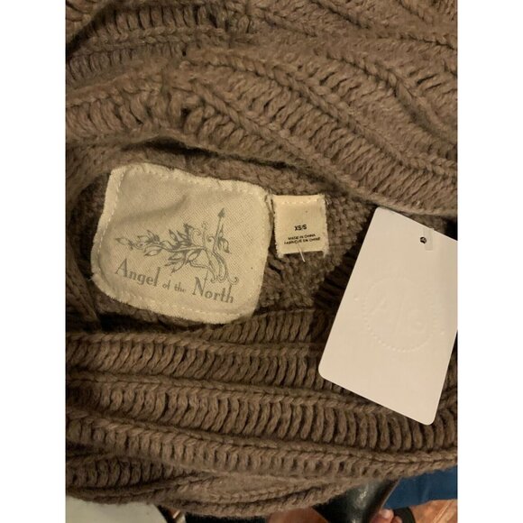 Angel of the North Anthropologie Tan Cable Knit Cowlneck Poncho, Size XS/S - Picture 6 of 6